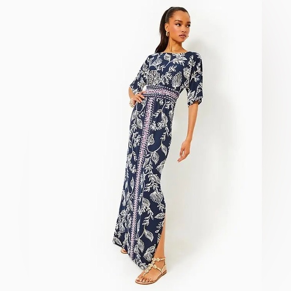 LILLY PULITZER 
Parigi Maxi Dress Low Tide Navy Coastal Locale - Picture 1 of 11
